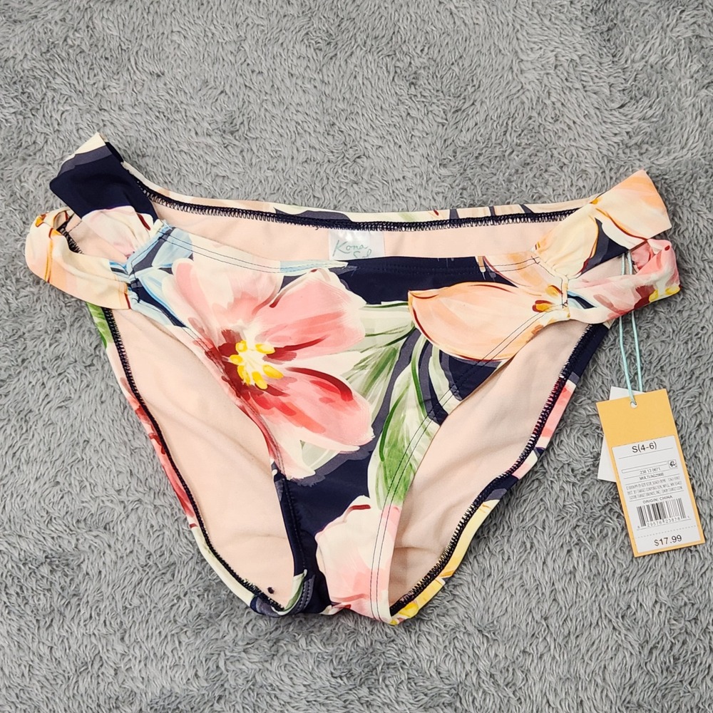 Kona Sol Swim Bottom Womens S Navy Floral Hipster Medium Coverage AG298B Cutout‎